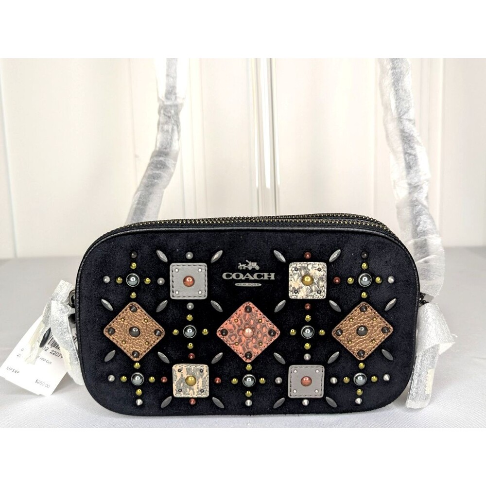 COACH Prairie Rivets Crossbody - Black Suede with Leather Patches 24309 NWT - Picture 8 of 9
